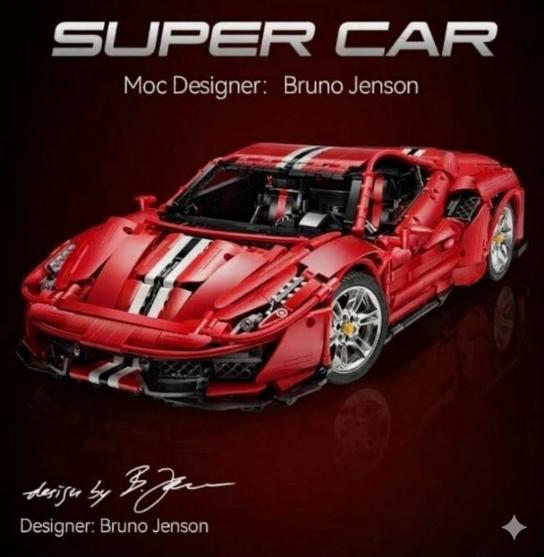 CaDA Block - 1/8 Ferrari 488 Pista Block Set 3187pcs (Lego Technic Style) image