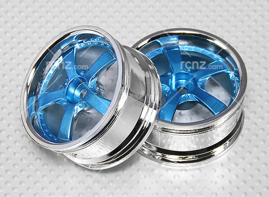 CS Model - 1/10 Blue/Chrome Wheel Set 5 Spoke 26mm (2pcs) image