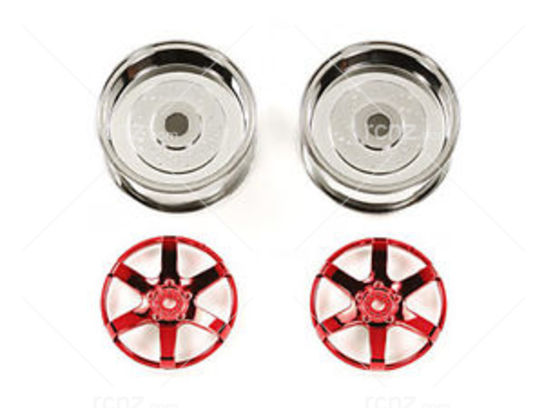 Tamiya - 6 Spoke Red 26mm Width/ Offset +4 Wheel ( 2 pcs) image