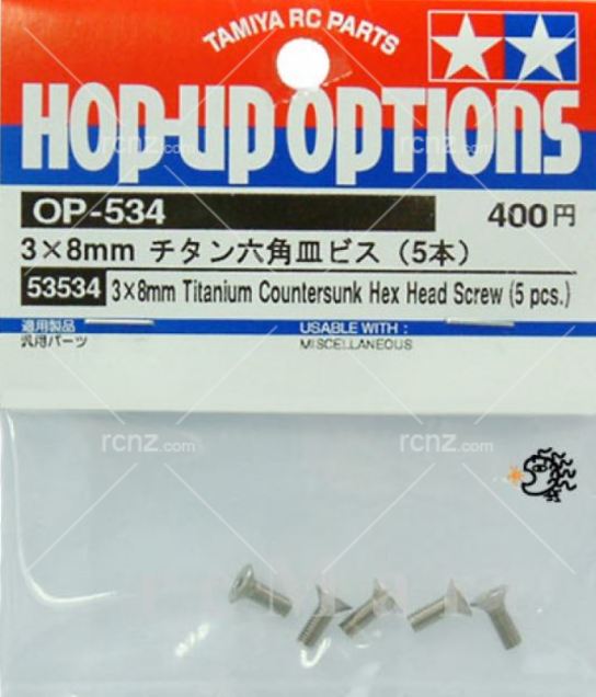 Tamiya 3x8mm Titanium Countersunk Hex Head Screws (5pcs) RCNZ
